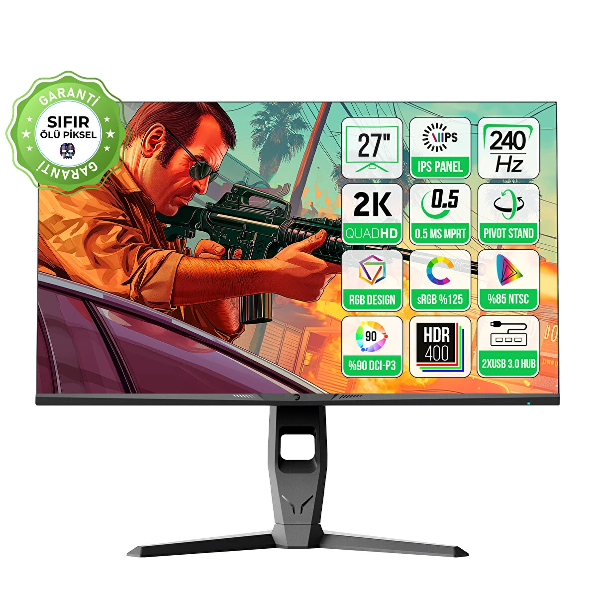 GamePower Royal V40 27" RGB 240Hz 0.5Ms 2K QHD Flat IPS Pivot, Gsync Oyuncu Monitör