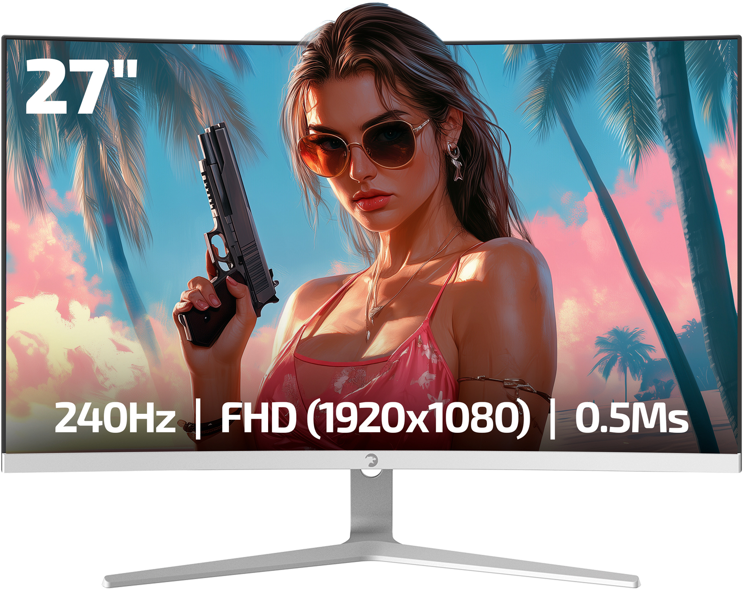 GamePower Vivid V60 27" Curved RGB 240Hz 0.5ms FHD 1500R Curved 2x2W Speaker VA Oyuncu Monitörü, Beyaz