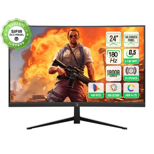 GamePower Vivid T40 24" Curved RGB 180Hz 0.5ms FHD Va Panel 2x2W Hoparlör Gaming Monitör, Siyah