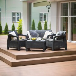 Heniver Novara Bahçe Oturma Grubu 2+1+1 Camlı Sehpa